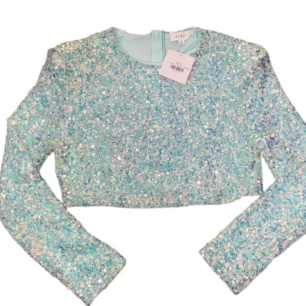 Mable shoulder padded sequin crop top in Mint